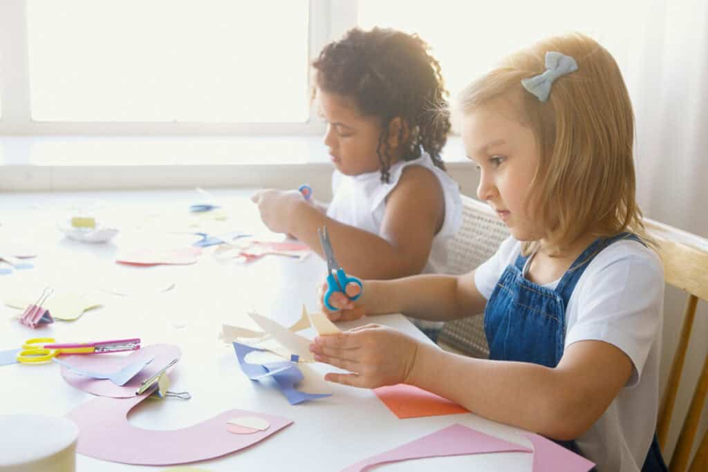 Two girls working on an art project