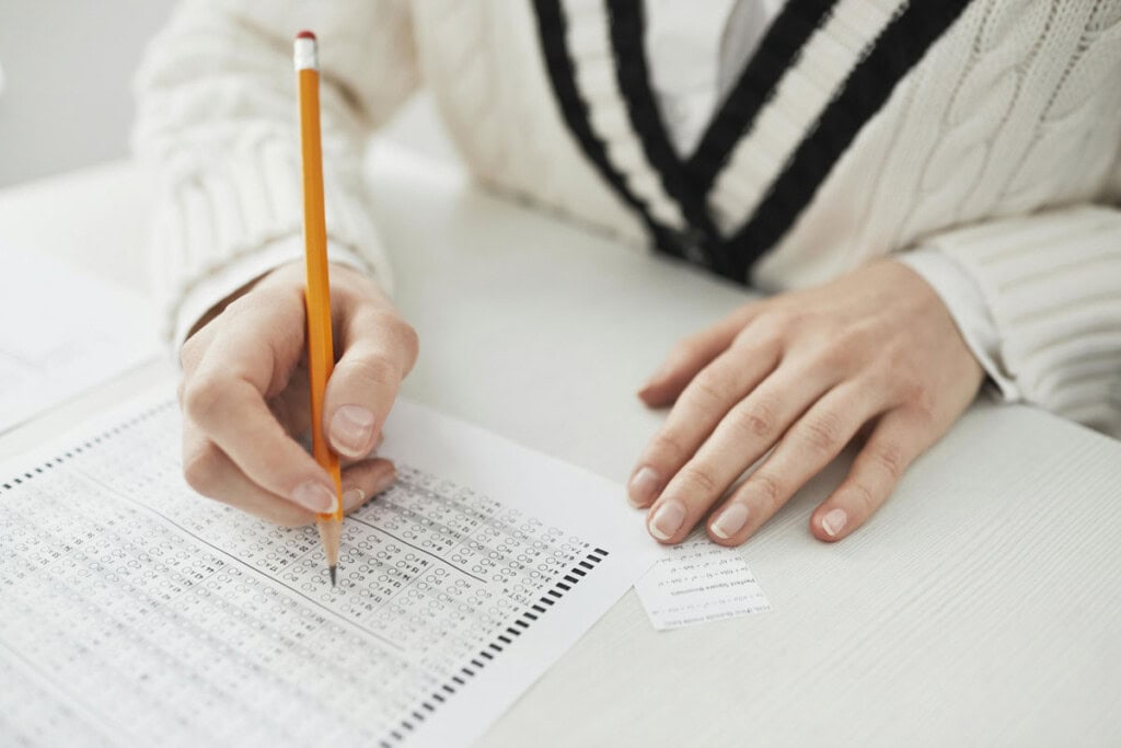 Close up image of student taking a standardized test