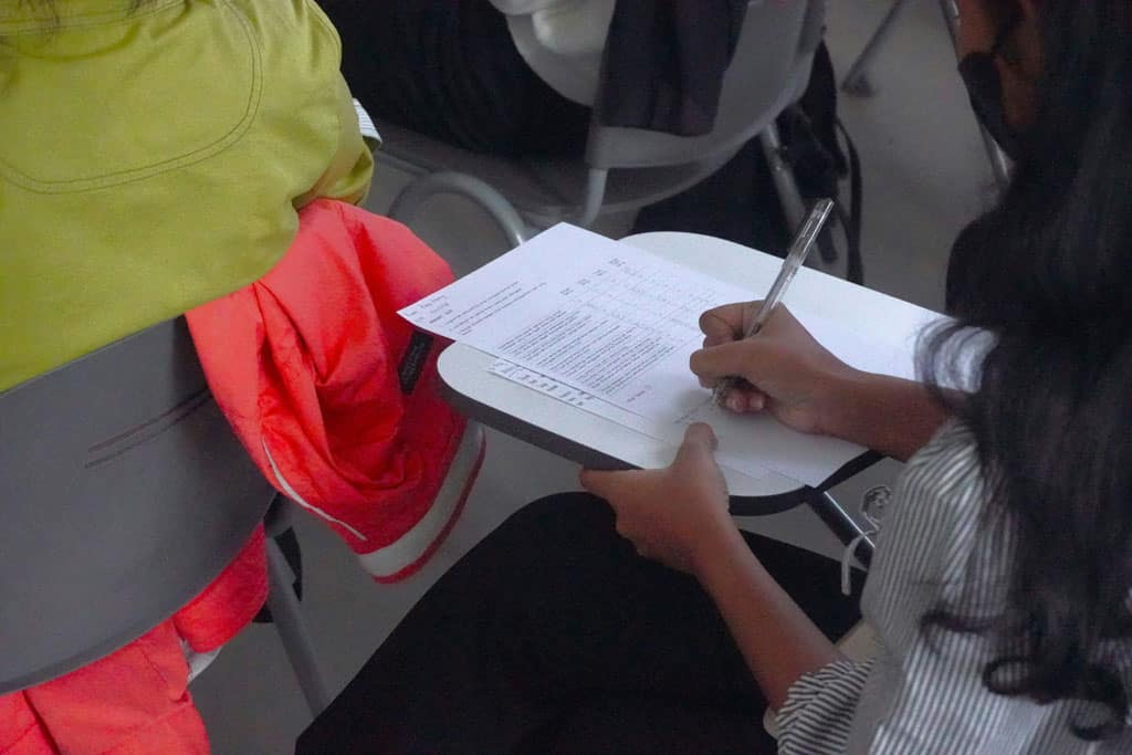 student taking a test